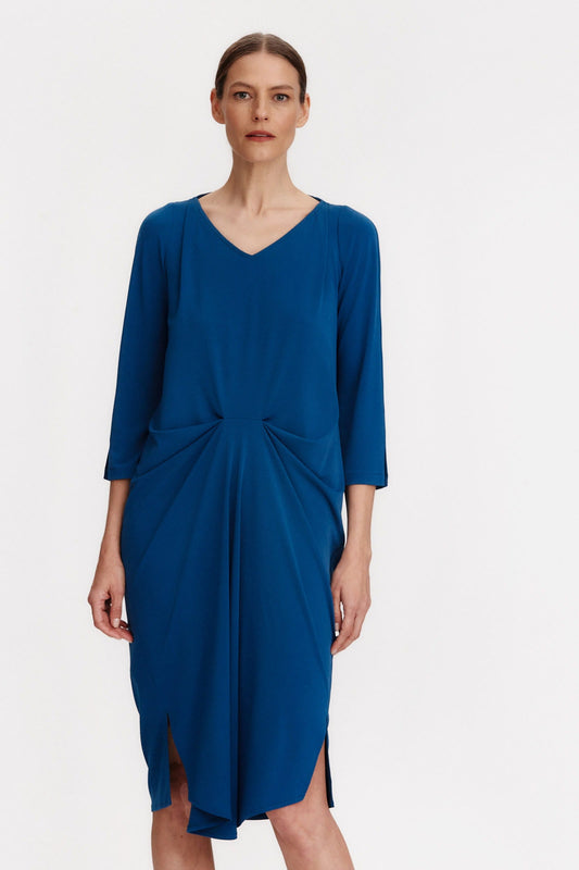 VESTIDO FIESTA RECTO RECOGIDO DELANTE AZUL